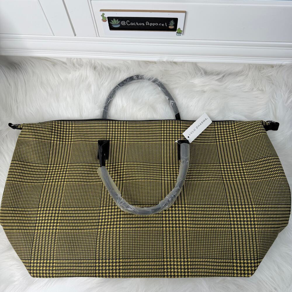 New Lulu Dharma Frasier Weekender Bag Yellow Plaid Large Travel Overnight Tote